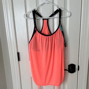 ZeroXposur Neon Coral Layered Racerback Tank with Black Trim